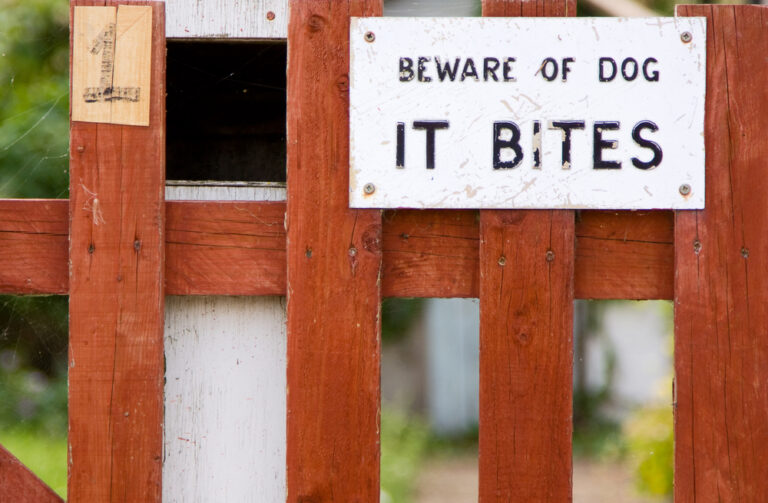Sign warns of biting dog