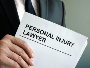 A personal injury lawyer holding a clipboard, reviewing legal documents, symbolizing law and justice.